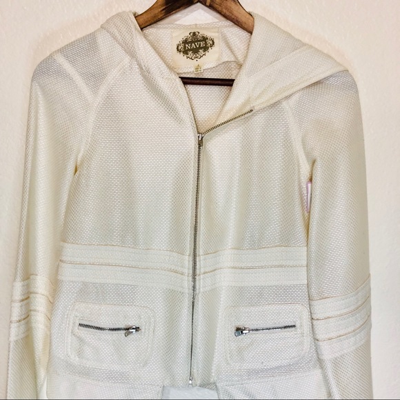 Nave women’s zipper cream jacket with hood size 4 - Picture 2 of 5